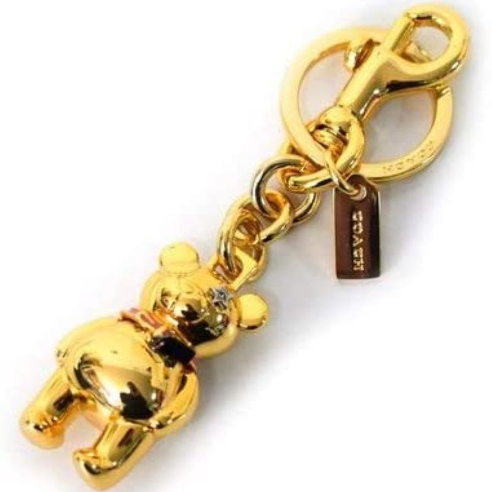 NWT Coach Key chain  Bag Purse Charm Fob Bear Gold 3D Heavy Pink Rhinestone Star - Picture 3 of 4